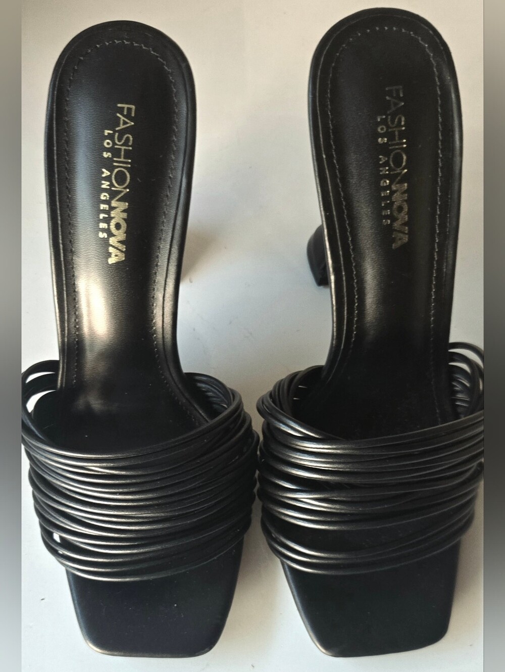 🔥NEW Fashion Nova Black Strappy Heel Mules | Square Toe Heels (Size 10)
